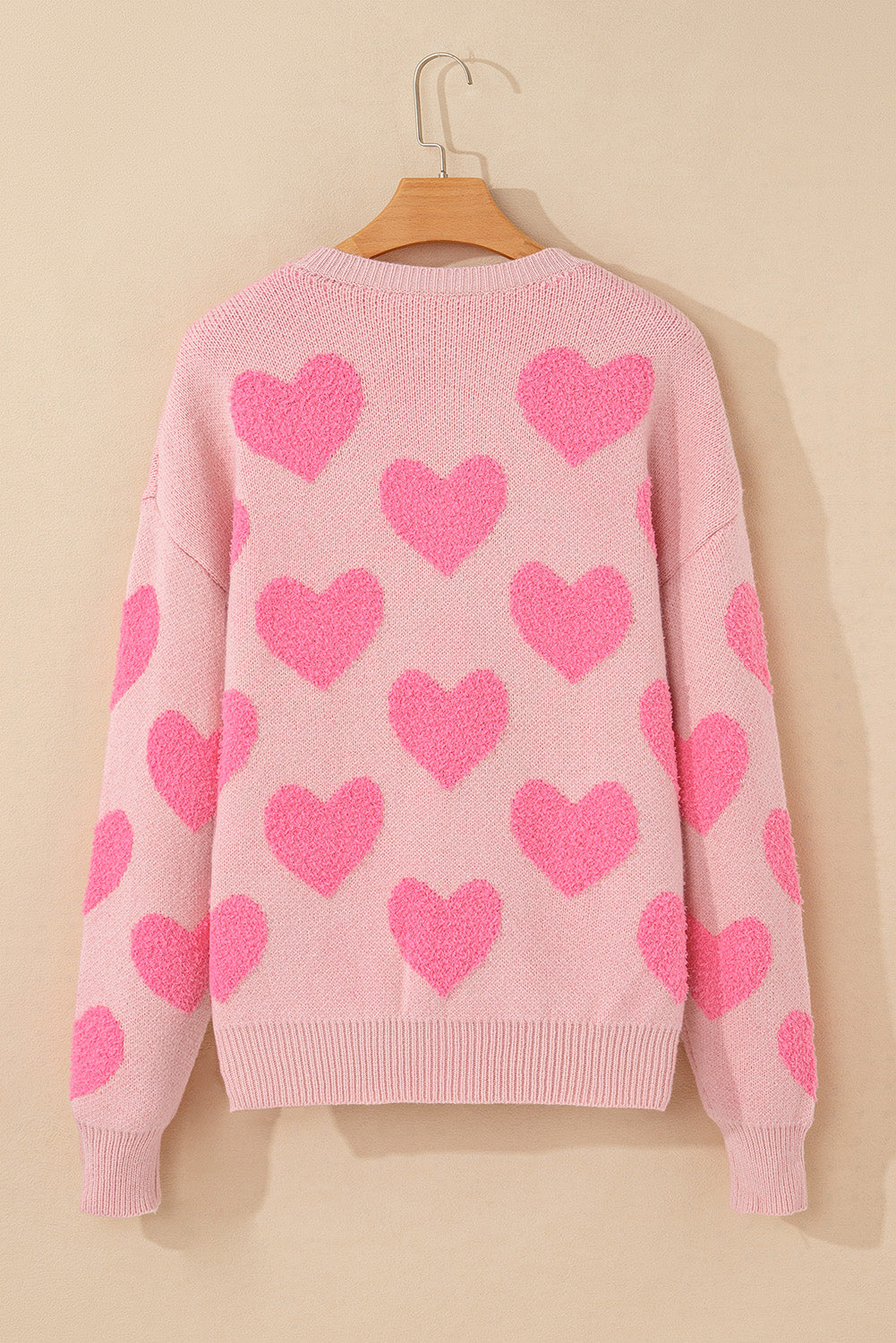 Light Pink Valentine’s Day Heart Jacquard Knit Sweater