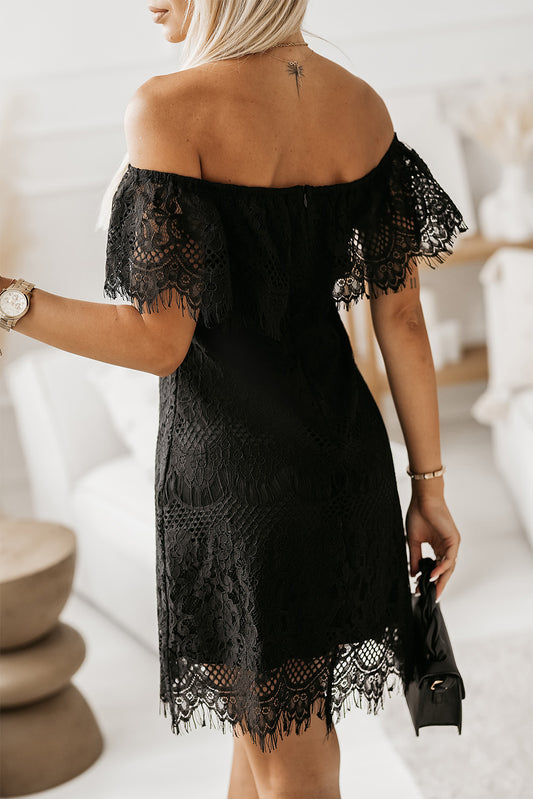 Lover-Black off-shoulder lace dress